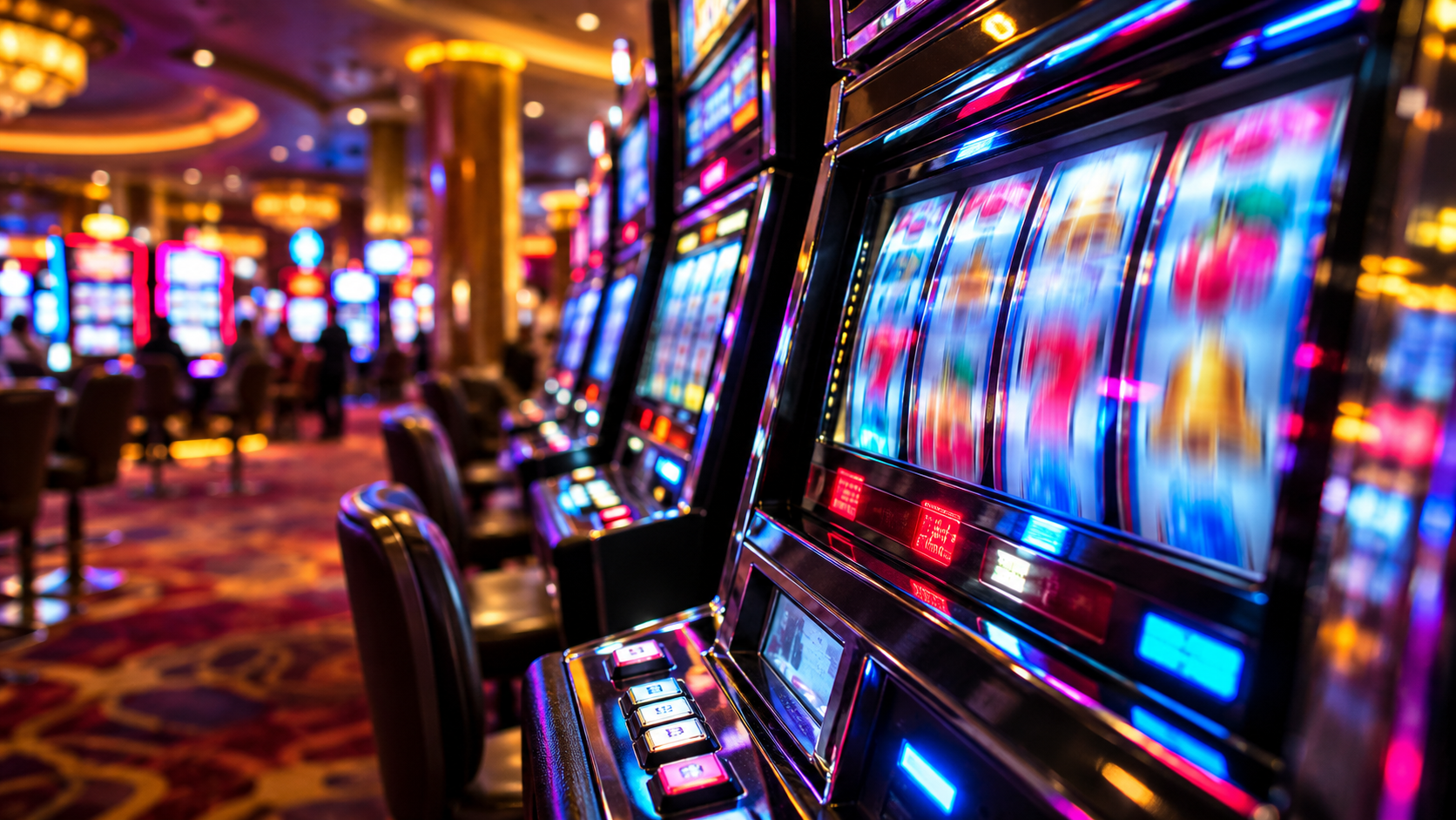 Colorful casino slot machines in motion